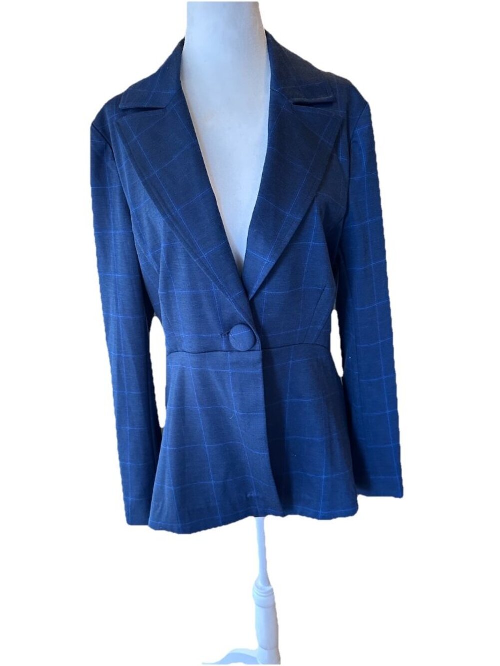 CABI Blue Knit Plaid Stretch Blazer Tailored Look Size 6 Professional